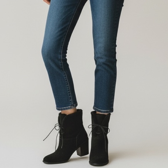 UGG|| Jerene Genuine Shearling Black Suede Block Heel Fold Over Boots Size 10 - Picture 3 of 11